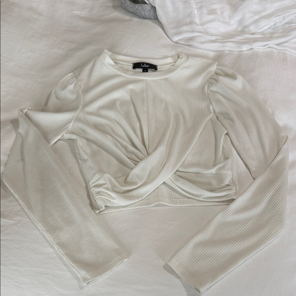 Lulu's Ivory Twist Front Ribbed Crop Top